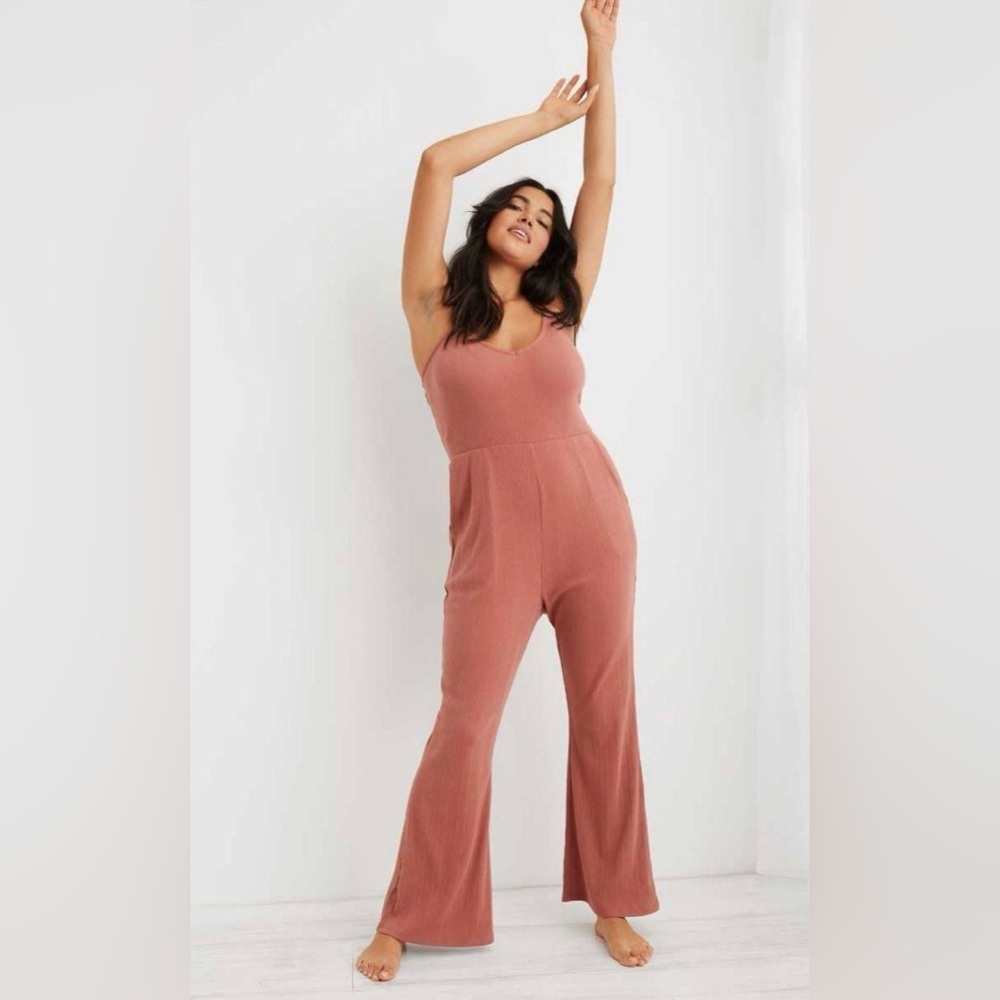 Aerie Flare Ribbed Jumpsuit Size Small